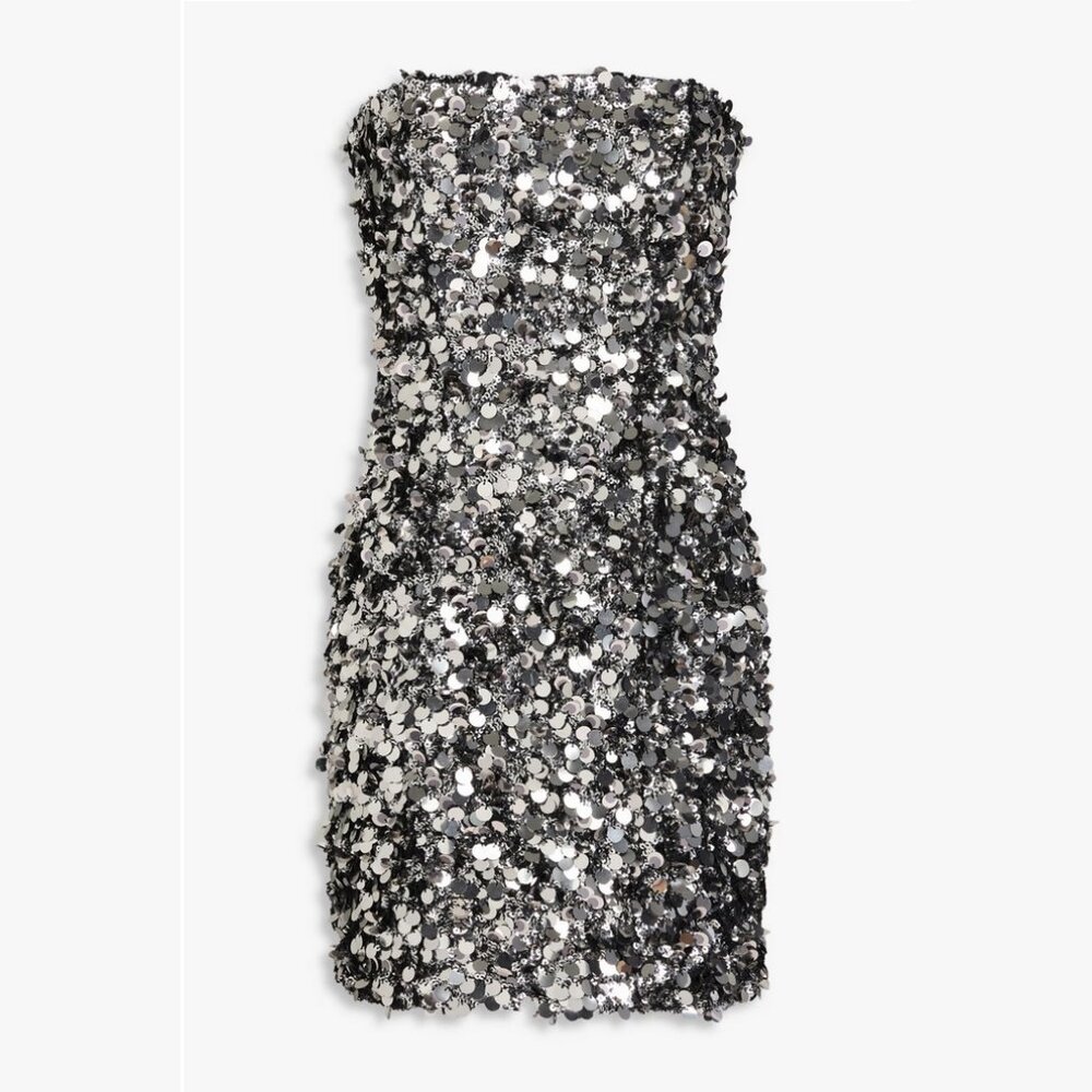NEW Rotate Birger Christensen - Size DE 42 (US 12) Sequin Tube Minidress, Silver